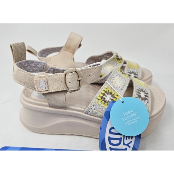 Hey Dude Shoes - Hey Dude Delray Buckle Cottage Crochet Sandals Women's 6M Egret/Lavender NEW!